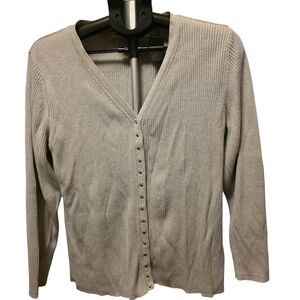 Liz Claiborne Woman Ribbed Cardigan Top Taupe Button Front Knit Size 1X